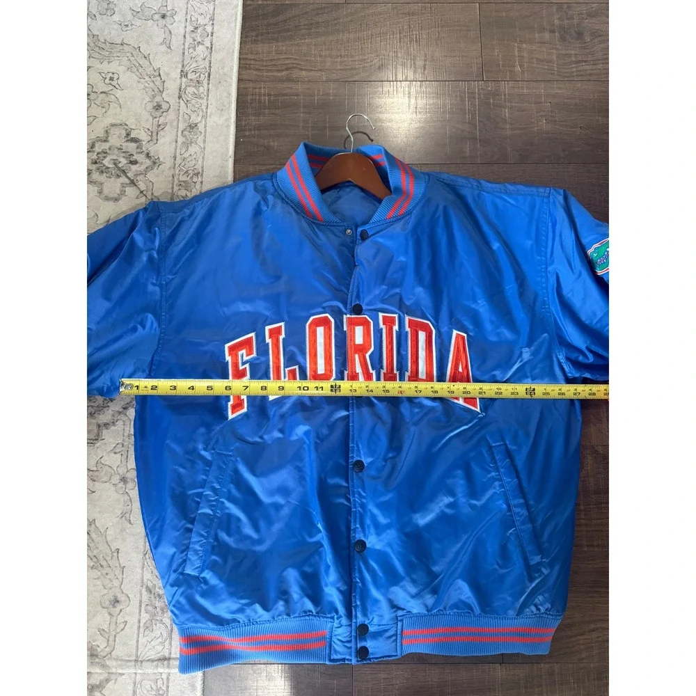 Starter VTG Florida Gators Varsity Bomber Jacket Mens L Blue Satin Snap Front‎